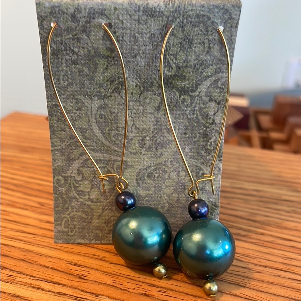 Handmade Gold and Faux Pearl Drop Earrings